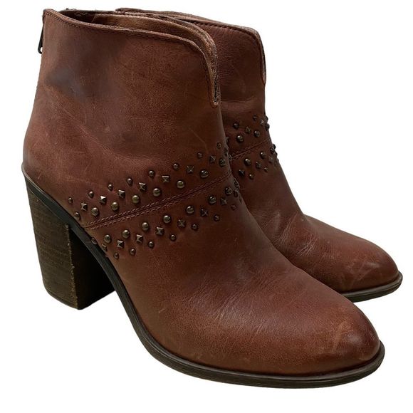 Lucky Brand Sancha Brown Zip Up Studded Heel Bootie Boots - Picture 4 of 11